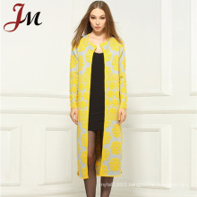 New arrival yellow knit pattern ladies long style thin european trench coat